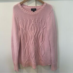 Lands' End Drifter Cable‎ Knit Sweater Pink 100% Baumwolle Cotton Warm Large